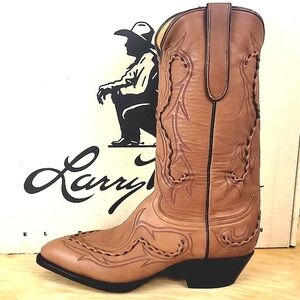 Larry Mahan Vintage Size 8 Leather Tan Taupe Western Cowboy Cowgirl Boots